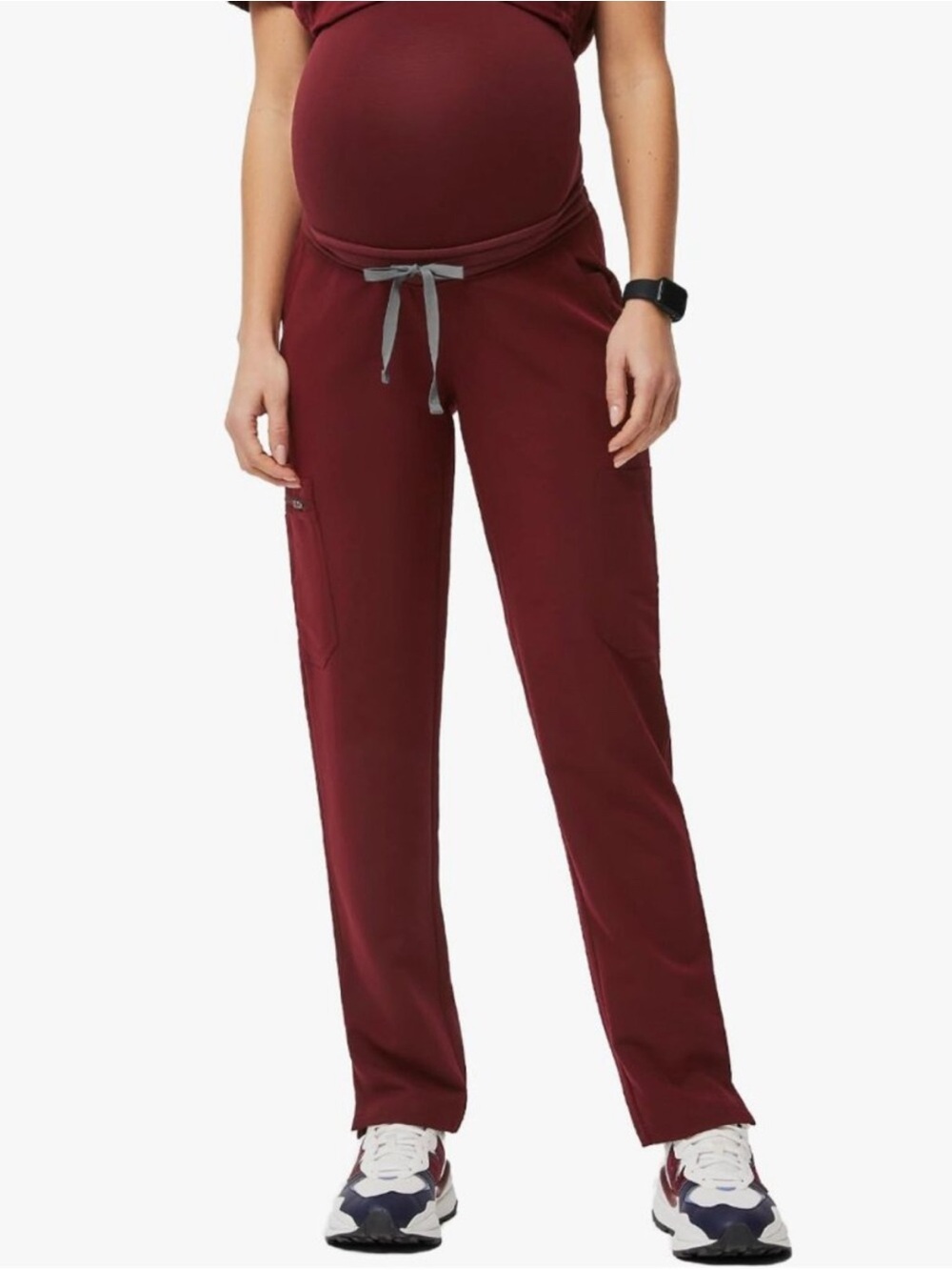 FIGS YOLA Skinny Maternity Scrub Pants for Women — Straight Leg in Burgundy